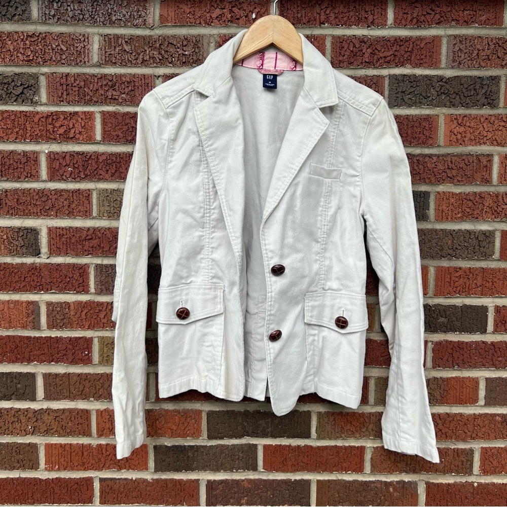 Gap Beige Linen Bamboo Button Collared Blazer Jac… - image 1